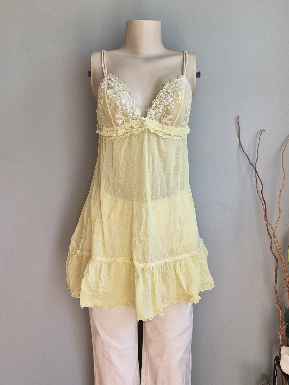 Victorias Secret Angel Lace Trim Yellow Babydoll Size L